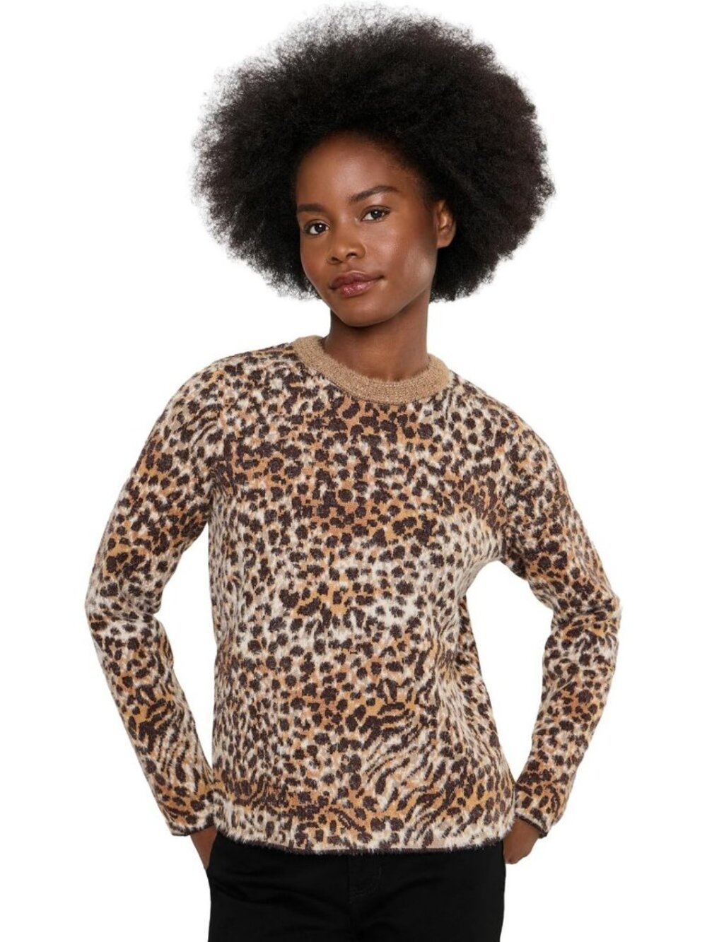 Java Multi Abstract Leopard Medium Long Sleeve Crew Neck Sweater - Picture 1 of 5